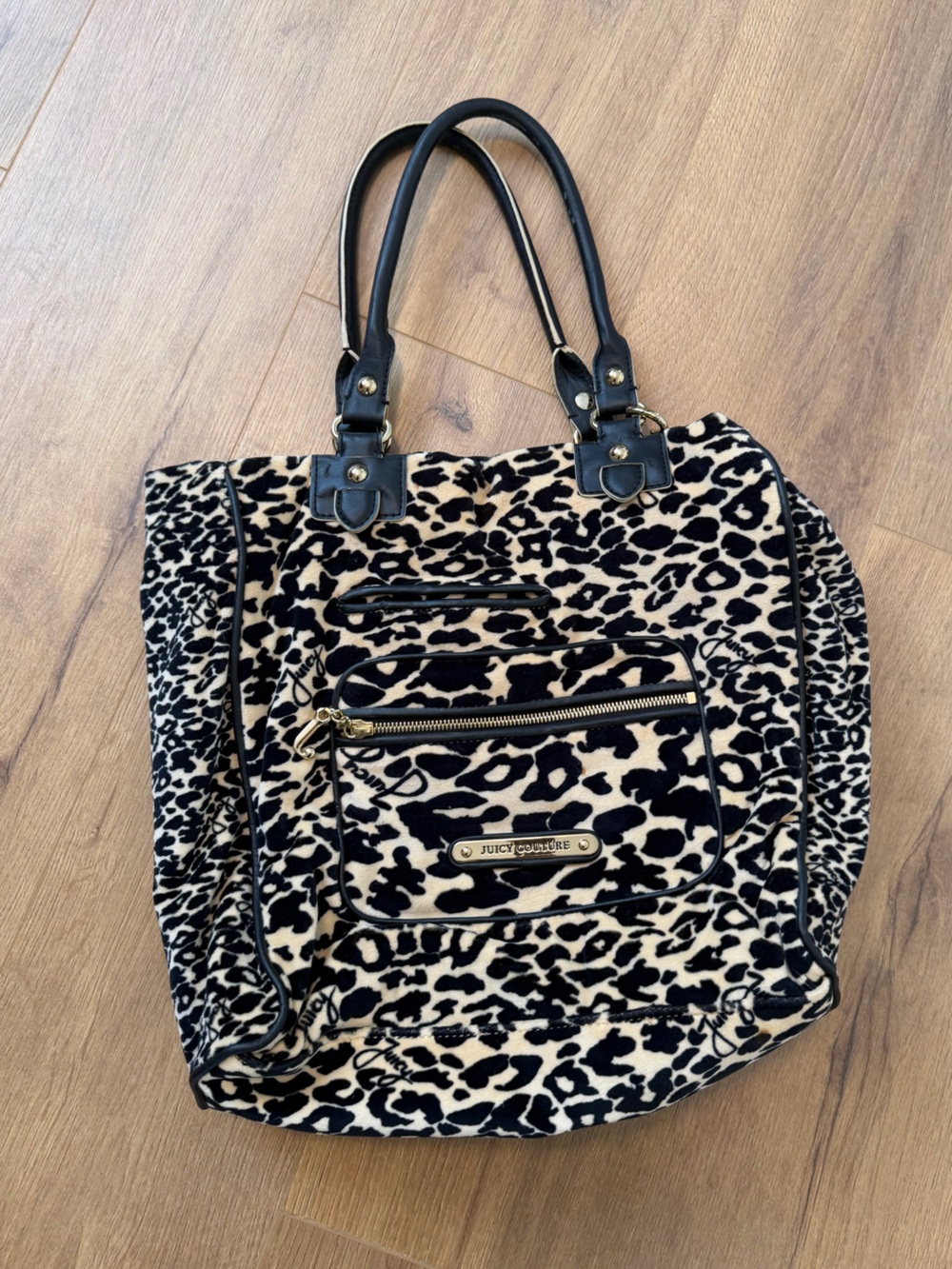 Juicy Couture Leopard Print Tote in Black and Cream